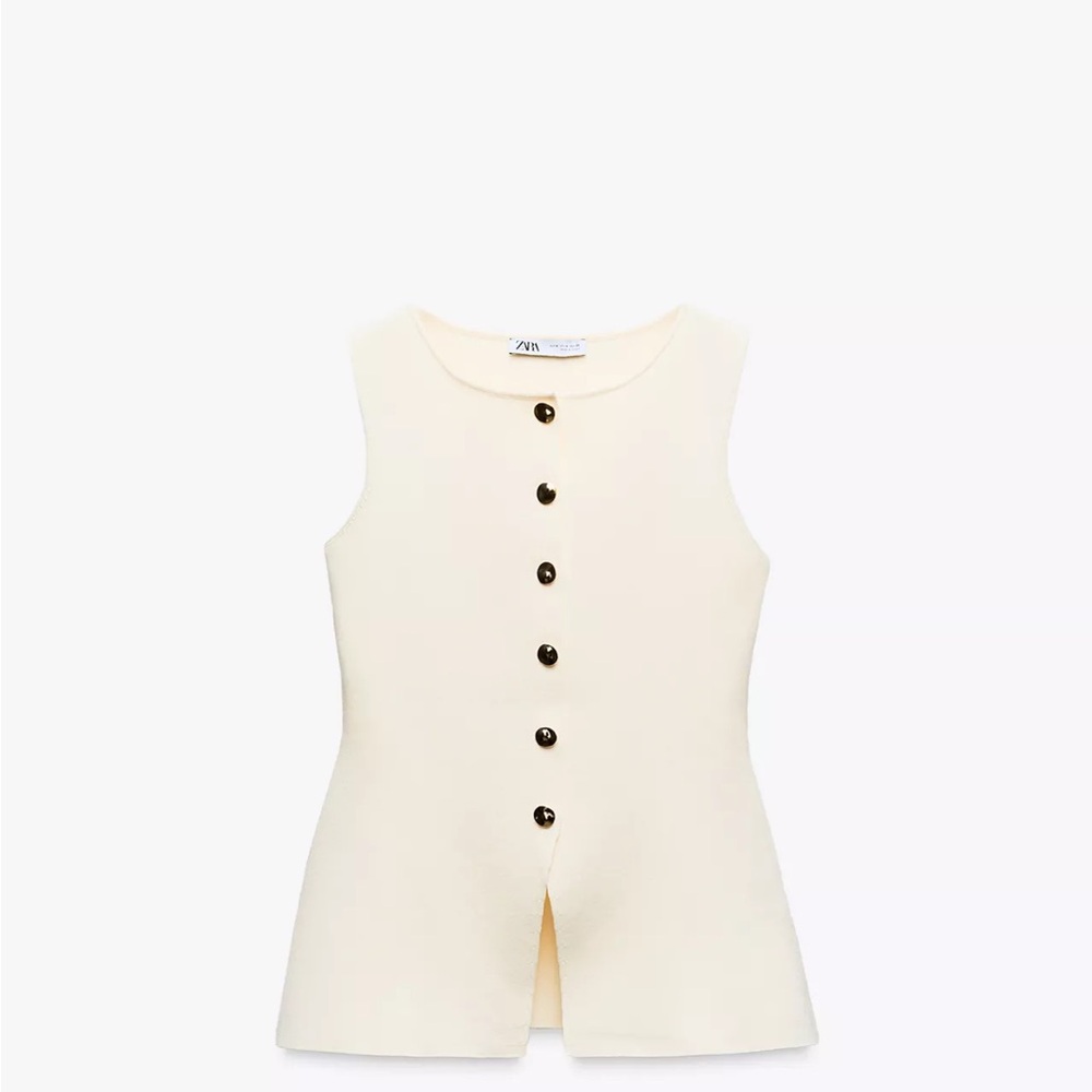 Zara Ivory Knit Top with Gold Button